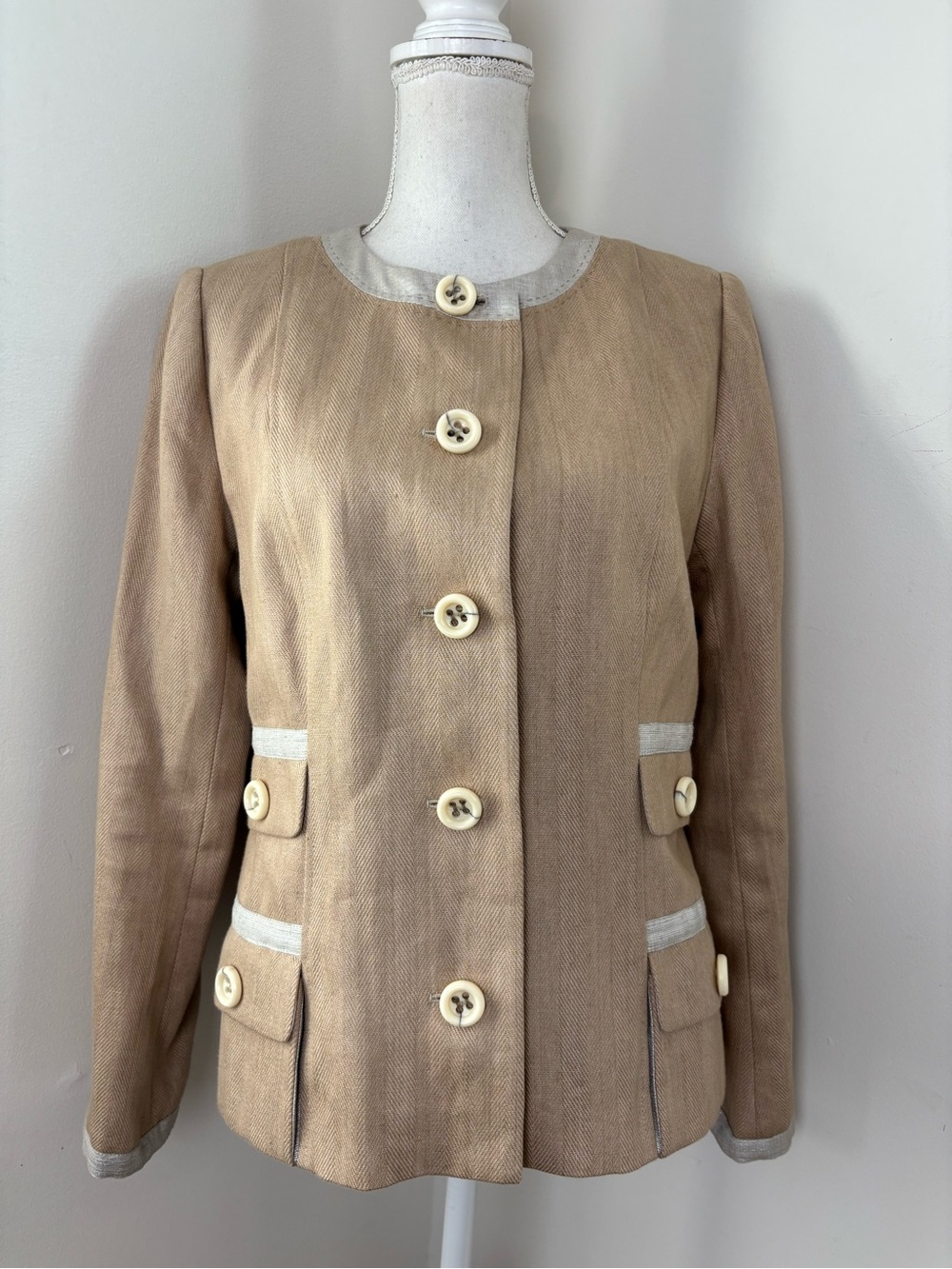 Sonia Bogner 100% Linen Blazer In Tan Size 10
